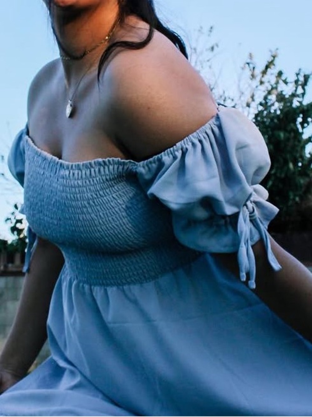 Light Blue Ruffle Sleeve Mini Dress - Picture 3 of 8